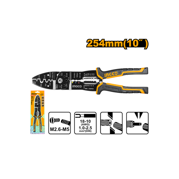 Ingco 10" Industrial Multi-Purpose Wire Stripper and Cutter | 254mm Heavy-Duty Cable Stripper with Bolt Shears (HWSP101)