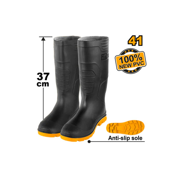 Ingco Size 41 Waterproof Rain Boots | Yellow PVC Protective Safety Wellingtons with High-Grip Sole (SSH092LYB.41)
