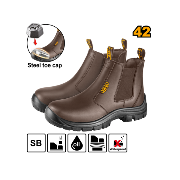 INGCO Slip-On Steel-Toe Safety Boots (Chaussures de Sécurité) – SB SRC Rated, Durable Split Leather, Oil-Resistant Sole, EU Size 42 (SSH08SB.42)