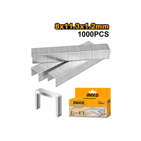 Ingco 8mm Heavy-Duty Staples | 11.3mm Crown Width Type 53 Hand Stapler Wire Fasteners (STS0208)