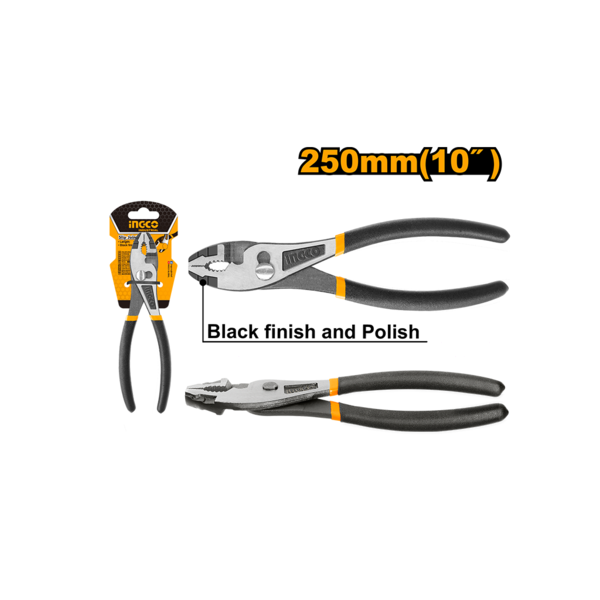 Ingco 10" Industrial Slip Joint Pliers | 250mm Heavy-Duty Forged Carbon Steel Adjustable Plumber Wrench with Non-Slip Grip (HSPJP02250)