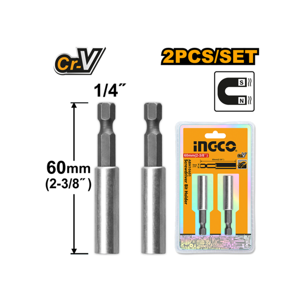 Ingco 60mm Professional Magnetic Screwdriver Bit Holder - 1/4" Hex Shank Industrial Quick-Release Magnetic Extension Bar (ABH10601)