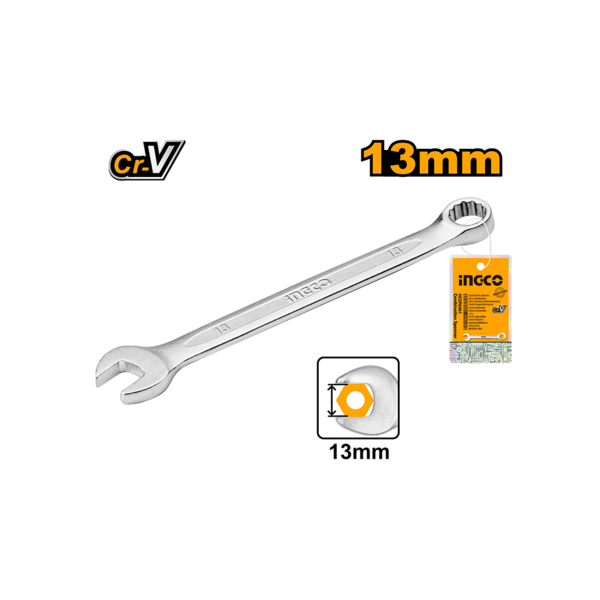 Ingco 13mm Professional Combination Spanner | Premium Chrome Vanadium Steel Open and Box End Wrench - 171mm Length (HCSPA131)
