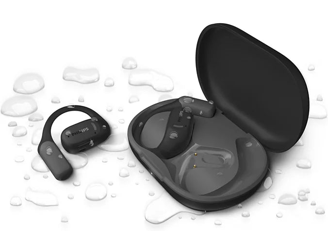 Philips TAA6709DG/97 Open-Ear True Wireless Sport Headphones - Air Conduction, IP55 Water & Dust Protection, Up to 28 Hours Playtime, Dual Mics - Dark Grey