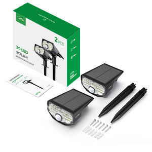Litom 30-LED Solar Landscape Spotlights Outdoor | High-Output Multi-Angle Landscape Lighting with 2 Brightness Modes, IP67 Waterproofing & Easy Wall/Ground Dual Mount (Pack Setup)