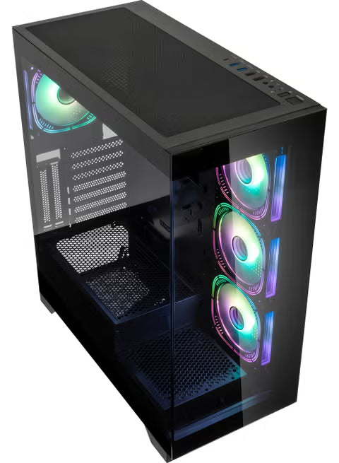 AEROCOOL B507F-G-BK-v1 / ARGB Fan x 4, Type C x 1, USB3.0 x 2, USB2.0 x 2 - Tempered Glass front and side -Black