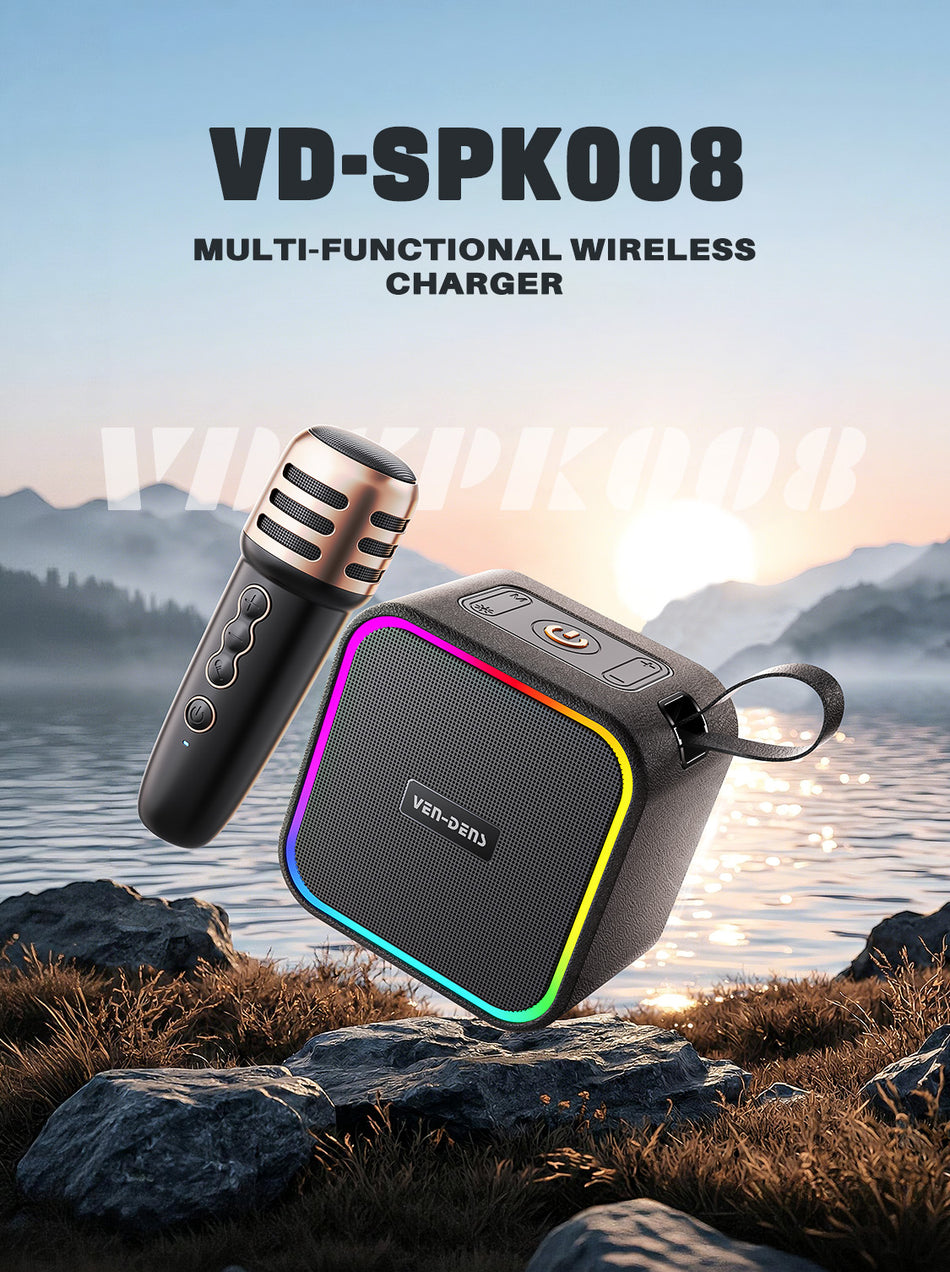 VEN-DENS VD-SPK008 Portable Wireless Karaoke Speaker | 3000 mAh Battery | Multi-Mode Playback & Dynamic RGB Lighting