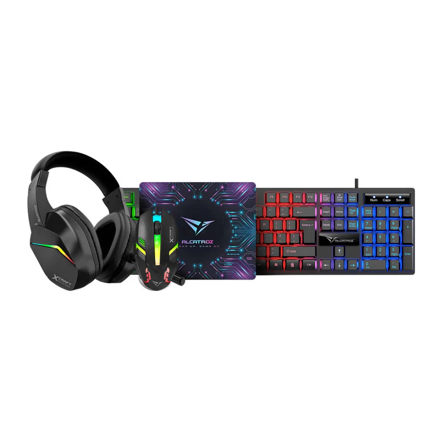 Alcatroz X Craft Basecamp 4-in-1 Gaming Combo Set | RGB Backlit Keyboard | RGB Gaming Mouse | RGB Wired Headphone | RGB Mousepad.