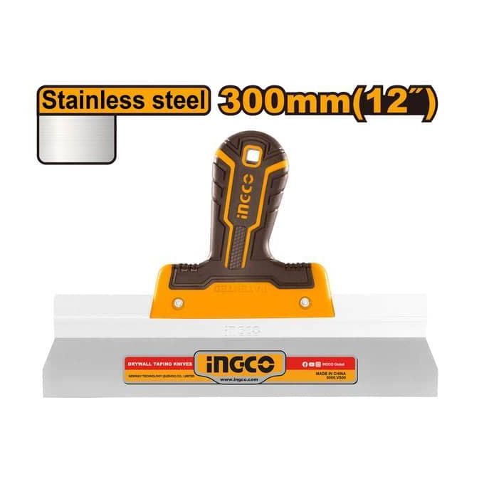 INGCO 12" / 300mm Drywall Taping Knife (Couteau à Enduire / Couteau à Jointer) – 0.5mm Flexible Carbon Steel Blade, Reinforced Aluminium Backing Profile, and Ergonomic Handle (HPUT78300)