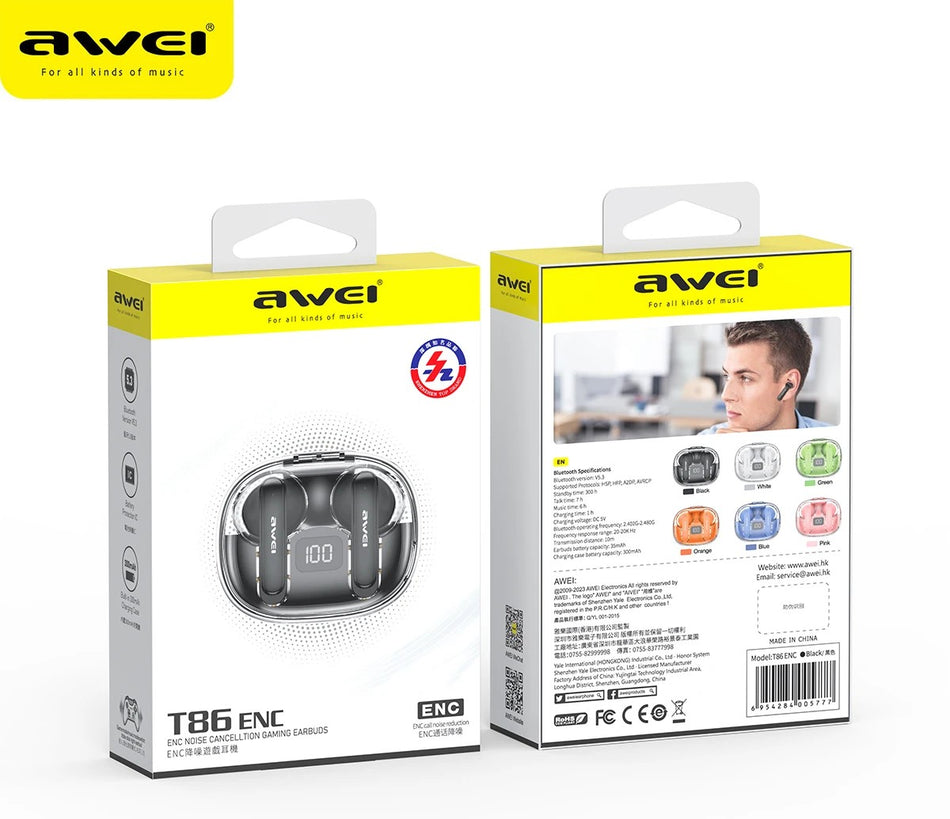 Awei T86 ENC Noise Canceling Earphones Wireless Earbuds
