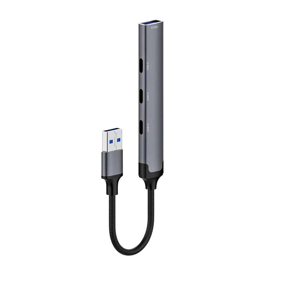 LDNIO DS-74U | 4-in-1 Mini USB-A Multi-Function Docking Station (12cm Travel Cable) | 1x USB 3.0 + 3x Type-C High-Speed Expansion