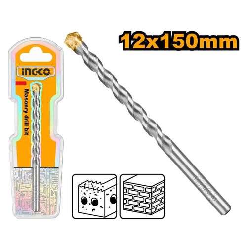 Ingco 1/2" Professional Masonry Drill Bit | 12mm x 150mm Heavy-Duty Tungsten Carbide Tipped Hammer Drill Bit with Round Shank Layout (DBM2111215)