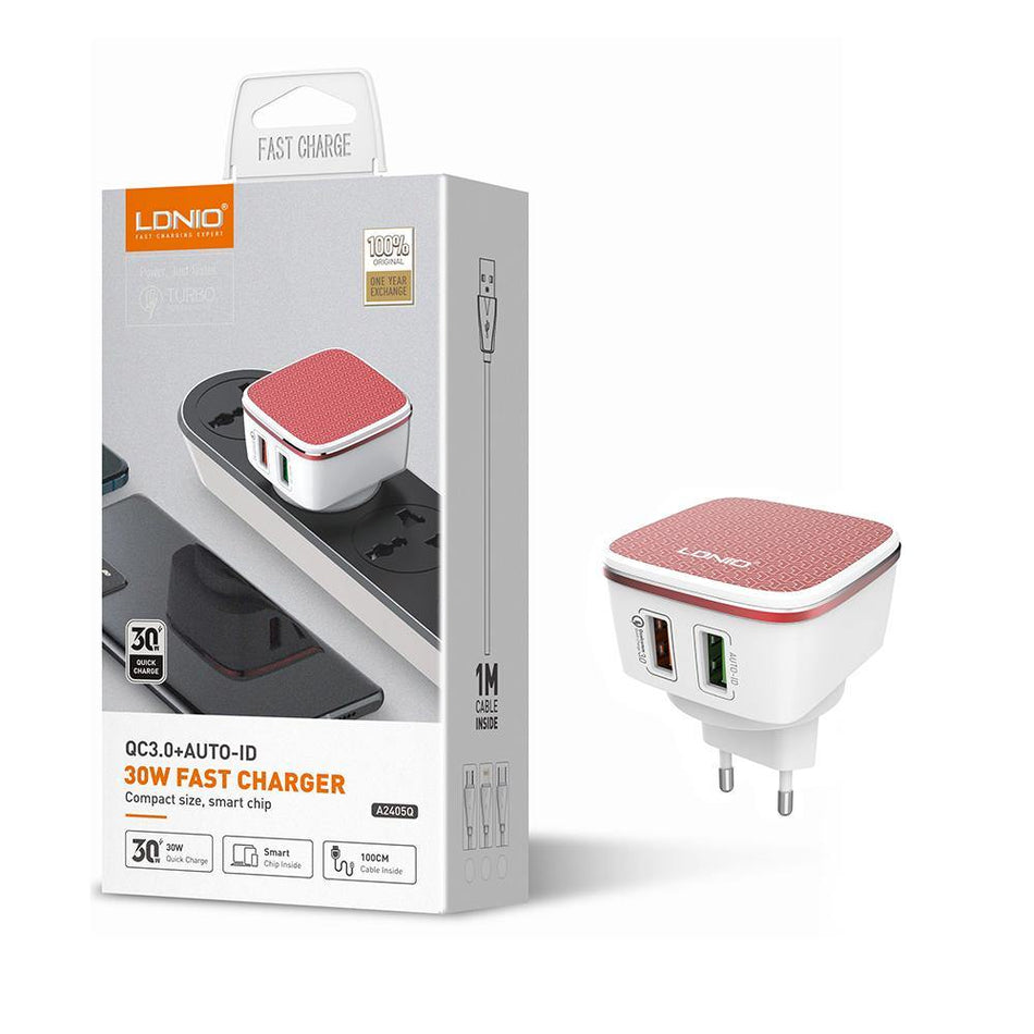 LDNIO A2405Q Dual Port Auto-ID Fast Travel Charger Wall Adapter (US / UK / EU Plug)