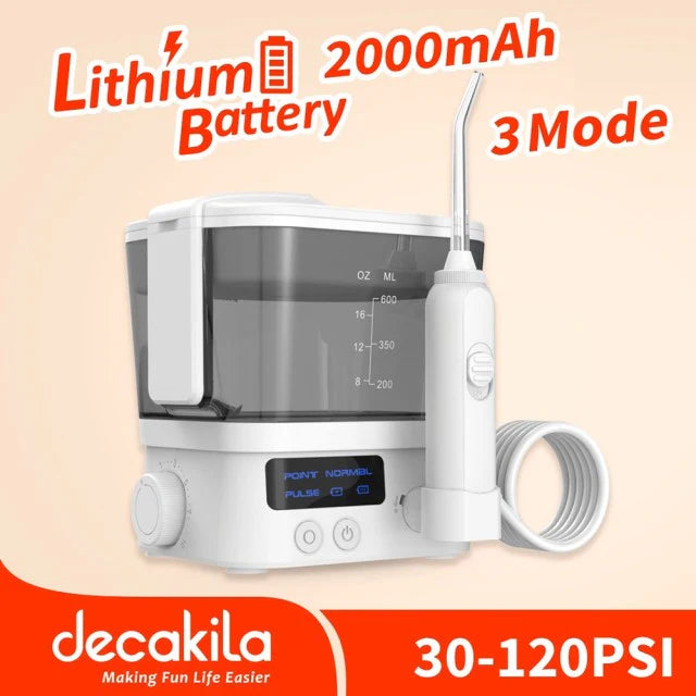 Decakila Portable Cordless Oral Irrigator with LED Display | IPX7 Waterproof Water Flosser with 3 Clean Modes (KMTB010W)