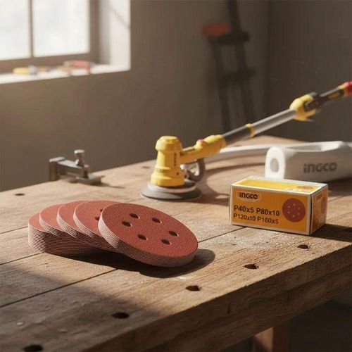 Ingco 30-Piece Professional 225mm (9 Inch) Assorted Grit Random Orbital Sanding Disc Set - Heavy-Duty Hook & Loop Sandpaper Sheets for Drywall Sanders (AKRS225030)
