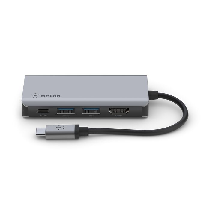 Belkin 4-in-1 Multiport Adapter AVC006btSGY USB-C to HDMI 1.4 port, 2 USB-A 3.0 BC1.2 ports, and a USB-C PD port