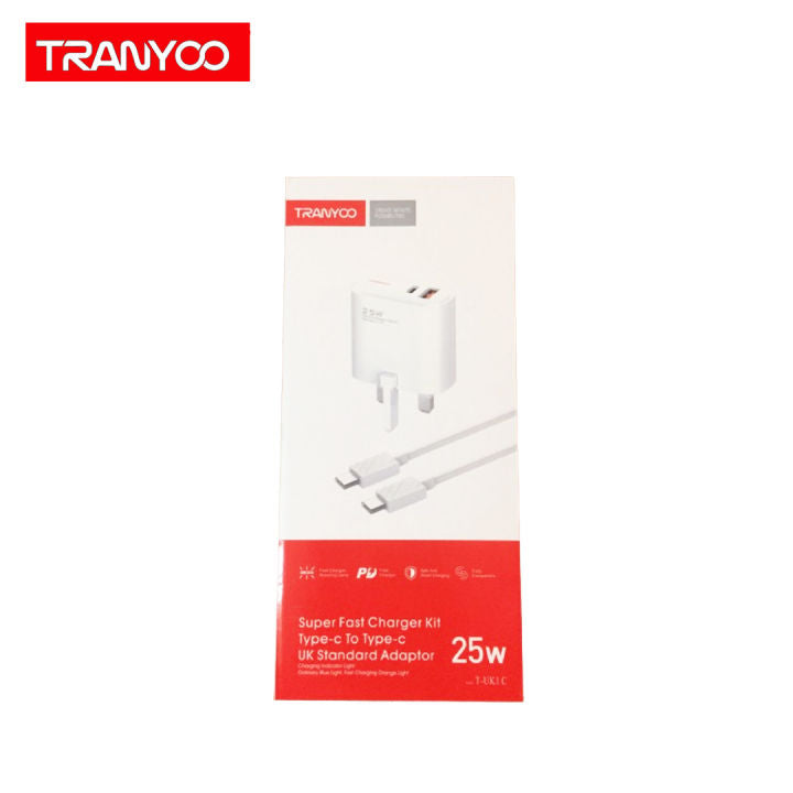 Tranyoo T-UK1 Super Fast Charger USB to Type-C UK Standard Adapter