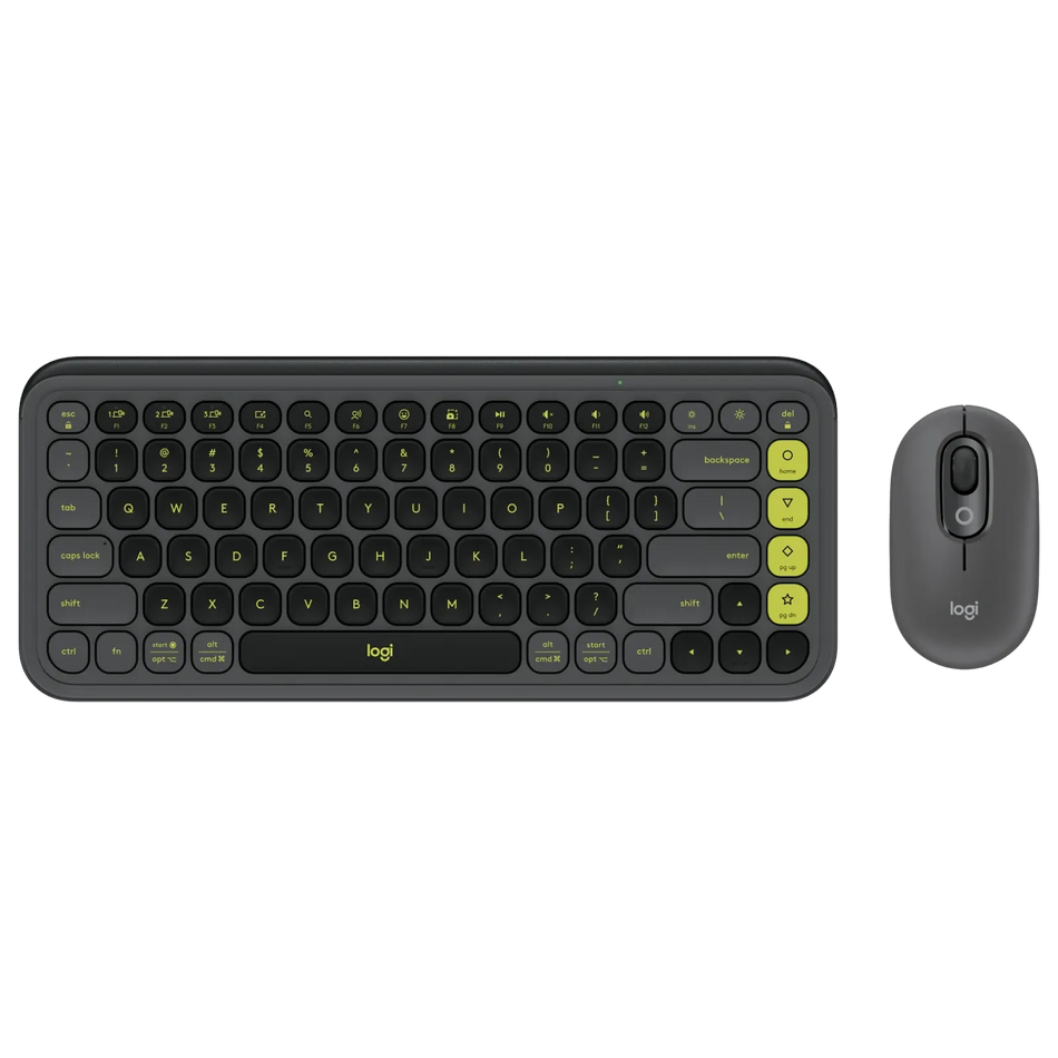 Logitech POP ICON Combo, Bluetooth Keyboard and Mouse Combo, Comfortable Typing, programmable Keys and Buttons, Quiet clicks, Switch up to 3 Devices - Graphite and Lime