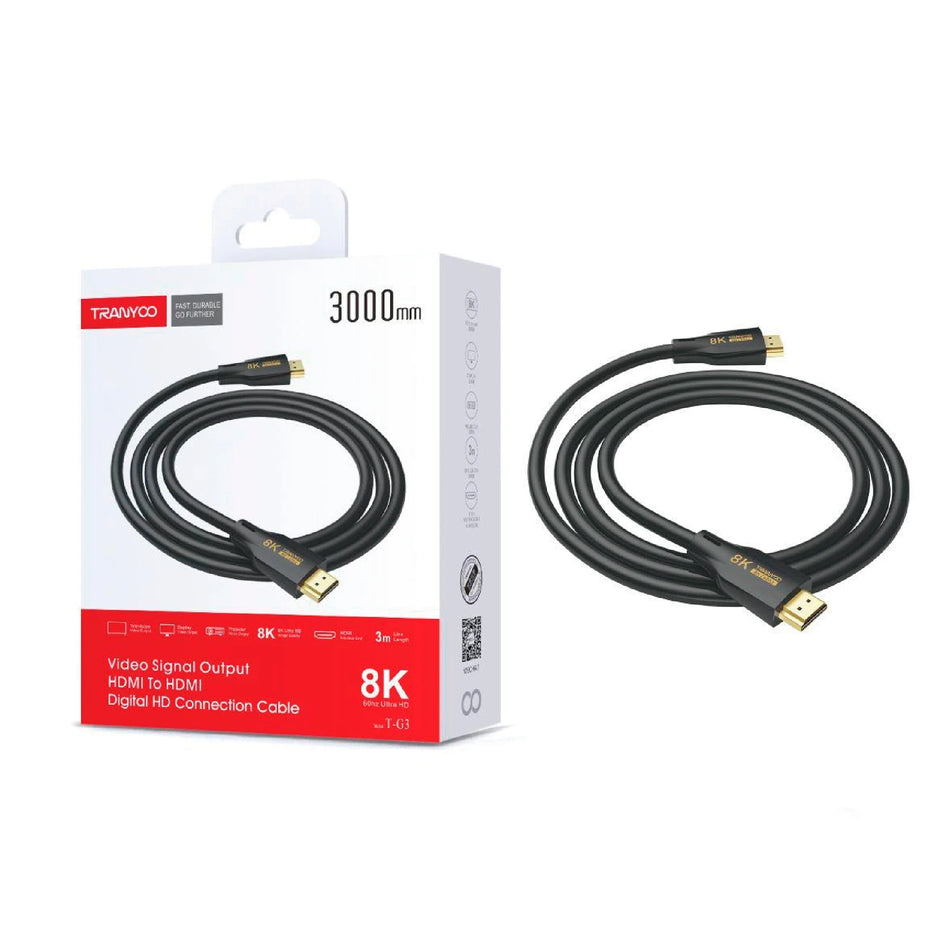 Tranyoo T-G2/ T-G3 HDMI to HDMI Cable 3M 18K/60Hz Ultra HD High-Speed Video Cable – Black (6970791128679)