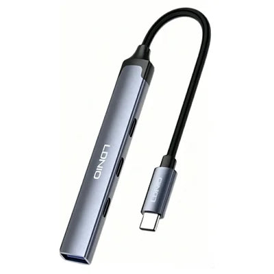 LDNIO DS-74C | 4-in-1 Mini Type-C Multi-Function Docking Station (12cm Travel Cable) | 1x USB 3.0 + 3x Type-C High-Speed Expansion