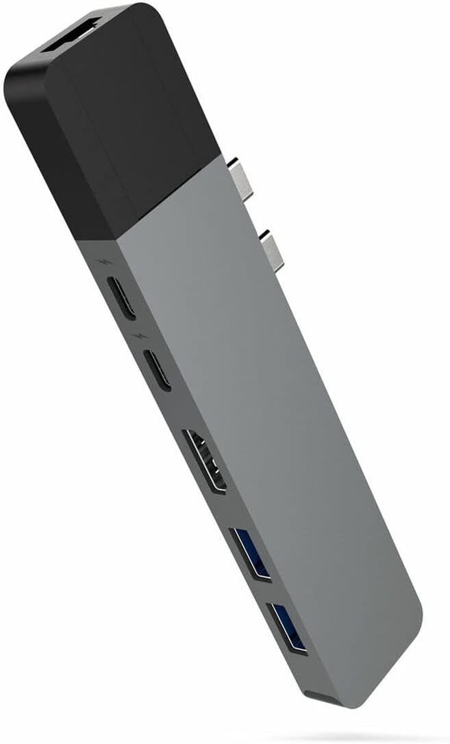HyperDrive USB C Hub, NET 6-in-2 for MacBook Pro Air, Multi-Port USB-C Dongle w/Gigabit Ethernet, 40Gbps/100W PD, 5Gbps/60W PD, 4K30Hz HDMI (GN28N-GRAY/SILVER)