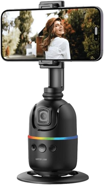 Green Lion Auto Track Gimbal Stabilizer, 360° Rotation Phone Camera Mount Smart Shooting Tracking Holder, Gesture Detection, Face Tracking, RGB Light, No App Required, Vlogging, YouTube, TikTok