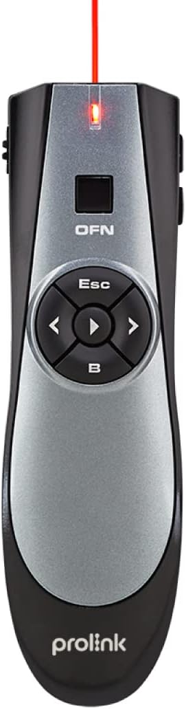 Prolink PWP102G-B Wireless Air Mouse Presenter, Optical Finger Navigation (OFN) Button, Integrated Red Laser Pointer Control, Advanced Multimedia Functions, Plug & Play, 2.4GHz RF USB Transceiver Remote