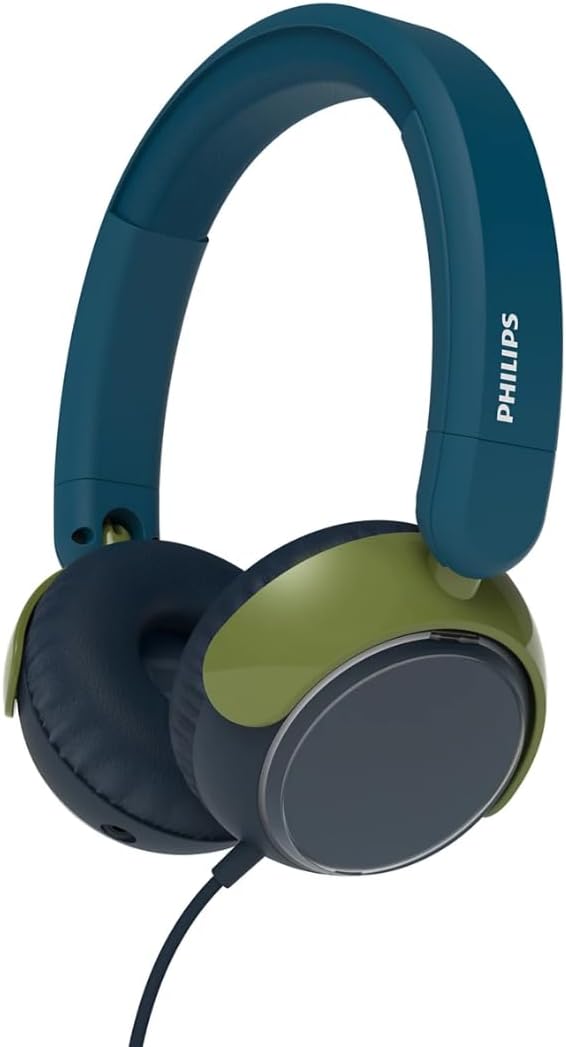 Philips TAK2000 On-Ear Wired Kids Foldable Headphones - Volume Limited 85dB, Audio Sharing Port, Includes 3.5mm & USB-C Cables - Crystal Teal (TAK2000CT/00) & Magenta Purple (TAK2000MP/00)