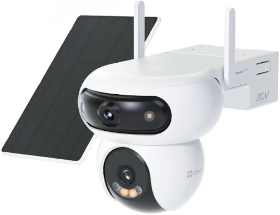 EZVIZ HB90x Smart Outdoor Security Camera, 2K Dual Lens 360° Angle, 10400 mAh Battery Operated, with Solar Panel, Continuous Monitoring without WiFi, Colour Night Vision