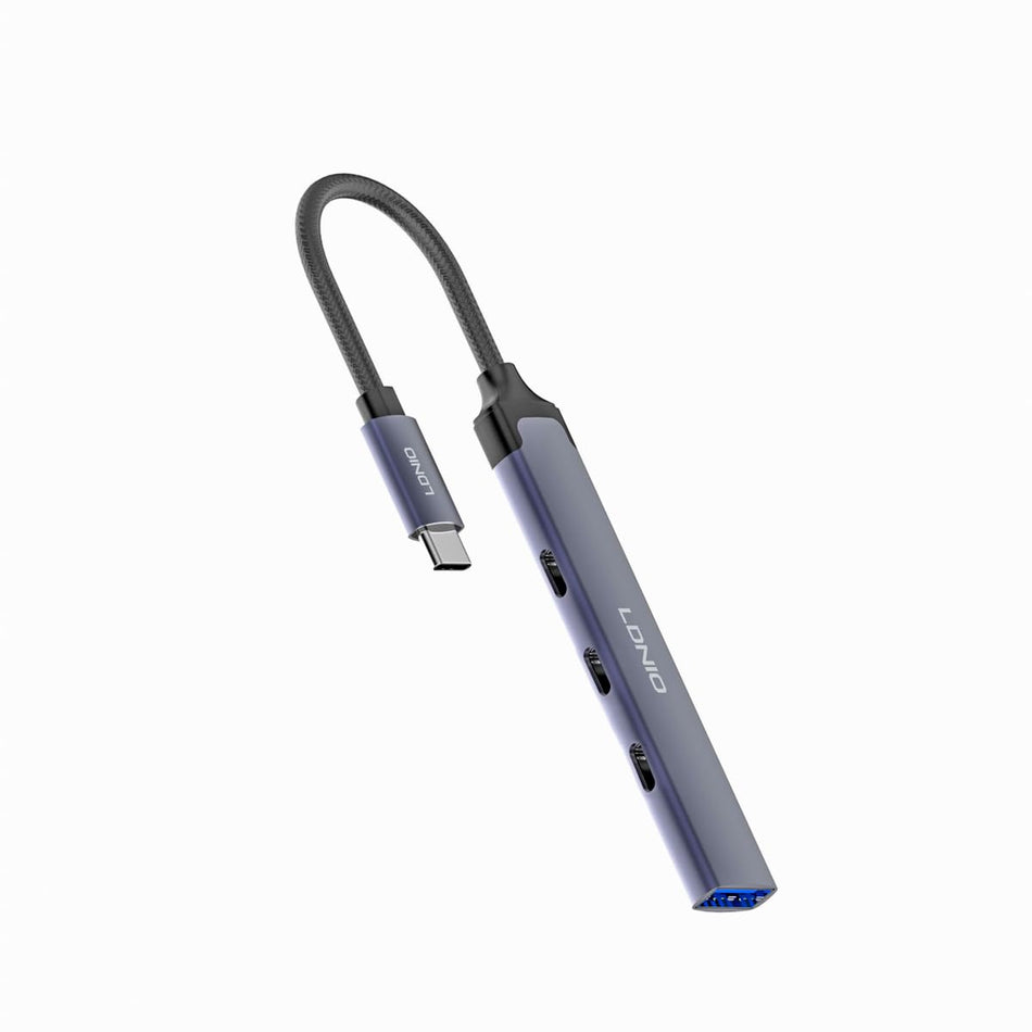 LDNIO DS-74C | 4-in-1 Mini Type-C Multi-Function Docking Station (12cm Travel Cable) | 1x USB 3.0 + 3x Type-C High-Speed Expansion