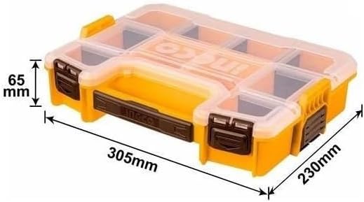 INGCO 12-Inch Heavy-Duty Plastic Component Box – Multi-Compartment Organizer Case with Transparent Lid, Sturdy Carrying Handle, and 10 Storage Sections (PBX1211)