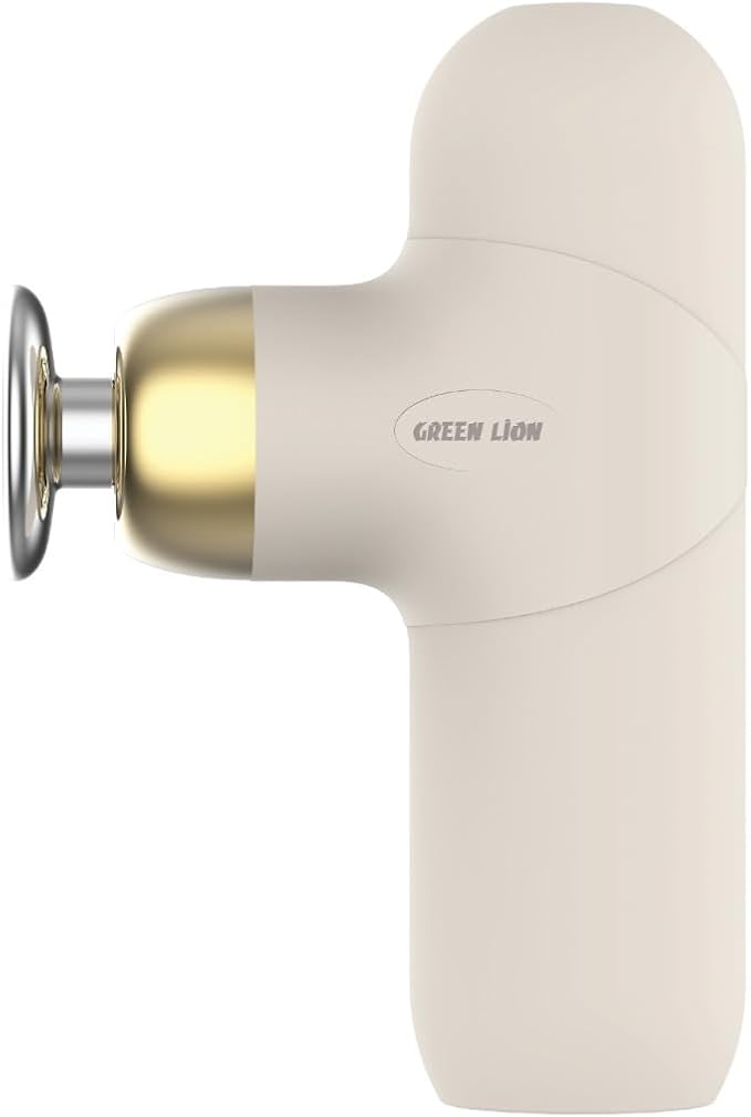 Green Lion Premium Massage Gun | Deep Tissue Percussion Muscle Massager for Athletic Recovery and Pain Relief with Interchangeable Massage Heads - Beige Edition (GNPMASGUNBG)