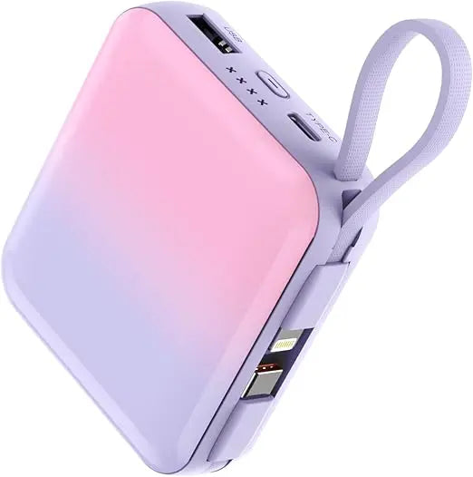 Philips 10000mAh Powerbank Super Mini Series PD 22.5W With Built-in Type-C & Lightning Cables - Compact Travel Charger & Safety Protection - Pink (DLP5713CP/00)