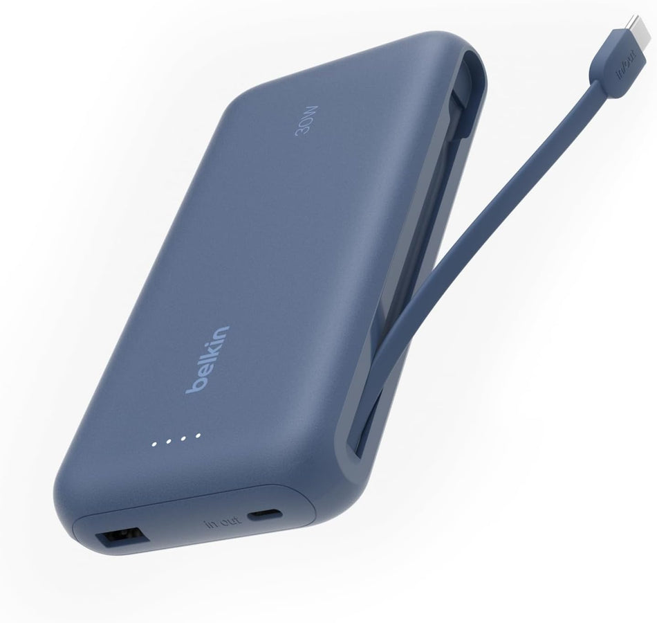 Belkin BoostCharge Power Bank 20K with Integrated USB-C Cable PD 30W - Blue (BPB024HQBL)