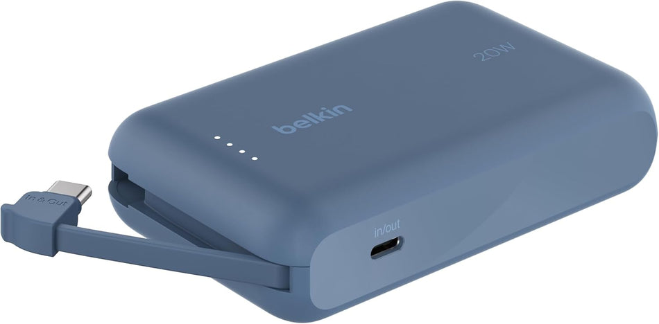 Belkin BoostCharge power bank 10000mAh, portable power bank with integrated cable PD 20W, fast charge USB-C power delivery