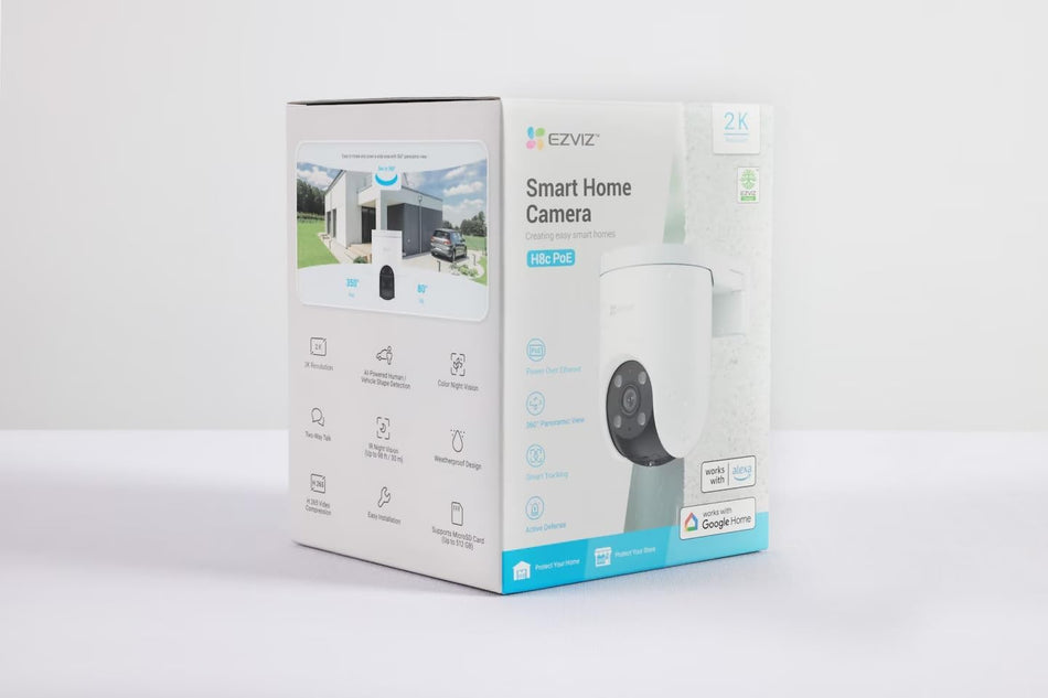 EZVIZ H8c PoE 2K Pan & Tilt Outdoor Security Camera (360° Panoramic View, Power over Ethernet, AI Human Shape Detection, Auto-Tracking, Active Defense, Weatherproof, CS-H8c PoE)