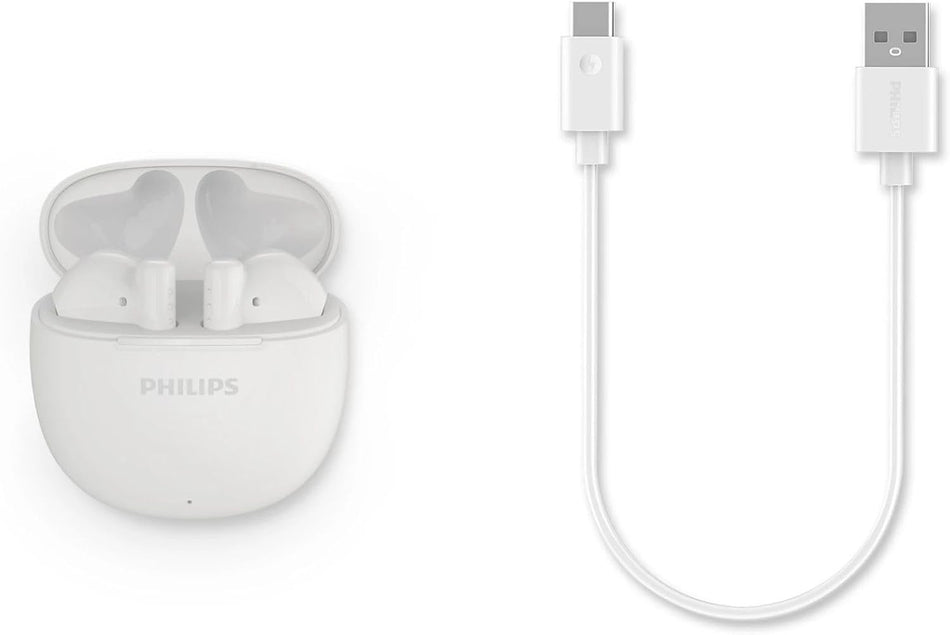 Philips TAT1139 True Wireless Earbuds - Powerful Bass with 13mm Driver, AI Mic for Clear Calls, 26 Hours Battery Life, Fast Charging & Ergonomic Design - Black (TAT1139BK/97) & White (TAT1139WT/97)