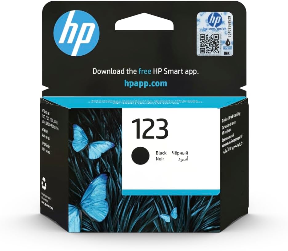 HP 123 Black Original Ink Cartridge (F6V17AE) – Reliable Printing for DeskJet 2130, 2620, 2630