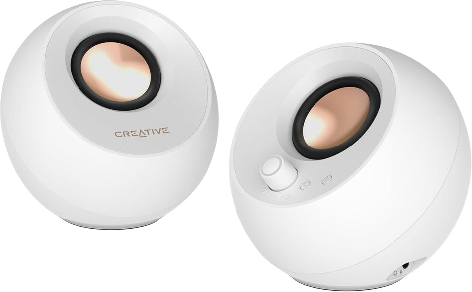 Creative Pebble Pro Minimalist 2.0 USB-C Computer Speakers with Bluetooth 5.3 and Customizable RGB Lighting, Clear Dialog and BassFlex Tech, USB Audio, Headset Port, for PC and Mac (Black or White)