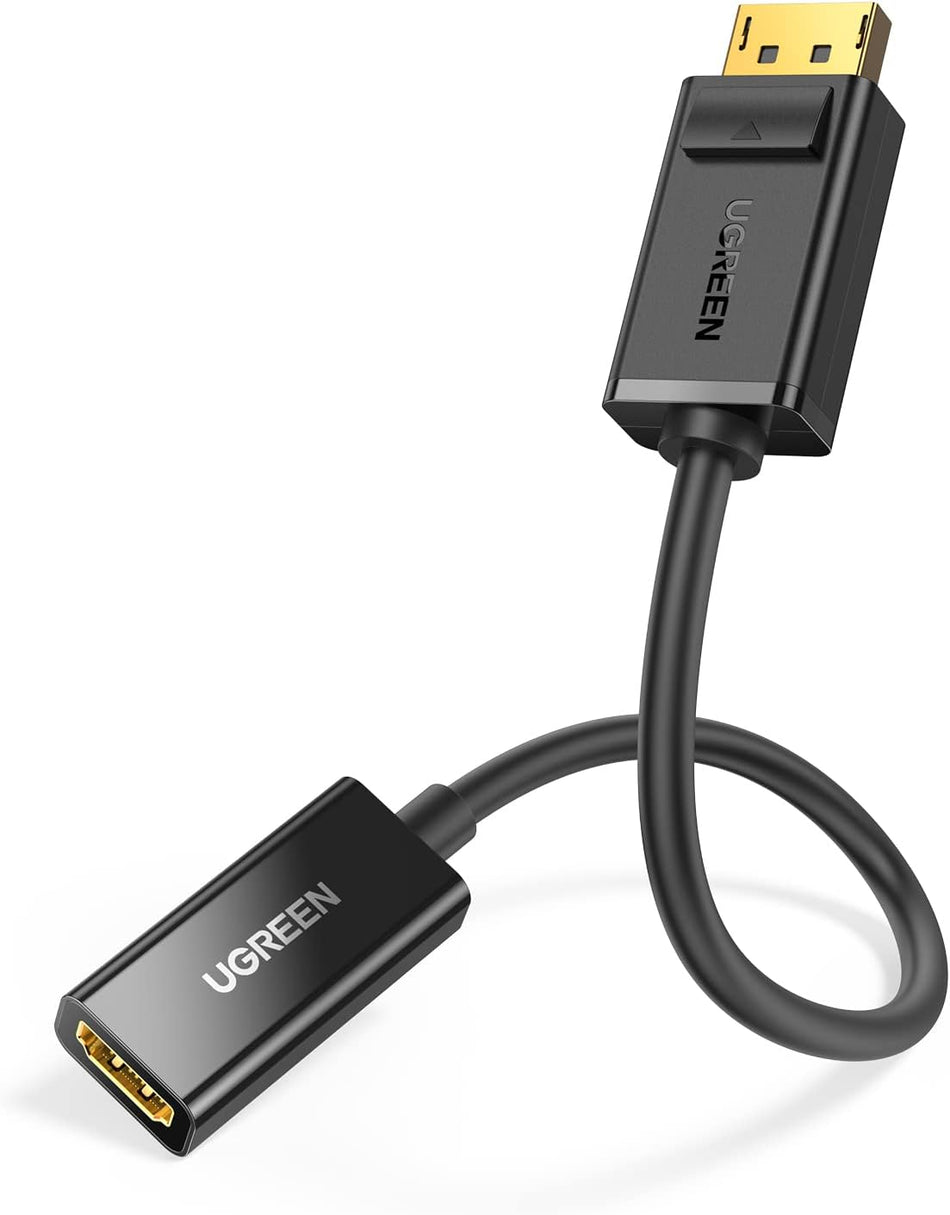 UGREEN DisplayPort Male to HDMI Female 1080P Cable Adapter | Gold-Plated Connectors | Plug-and-Play Video Converter - Black (UG-40362)