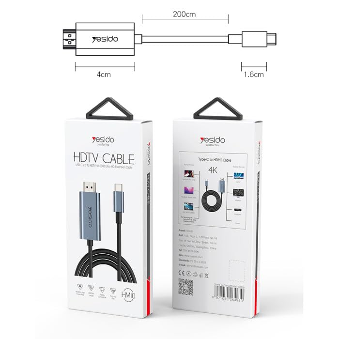 YESIDO HM10 HDTV 4K 60HZ HIGH-RESOLUTION CONVERTER | USB TYPE-C TO HDMI CABLE | High-Speed Video Adapter Cable