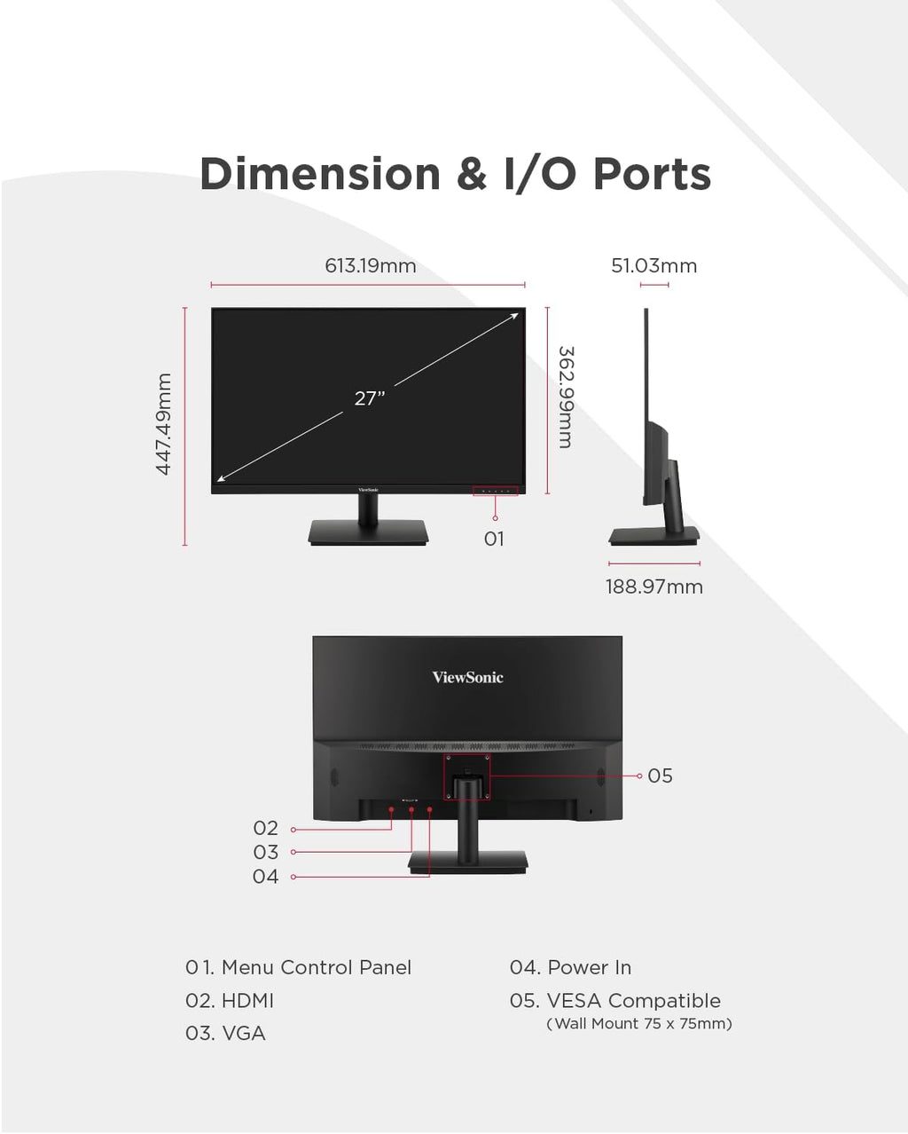 ViewSonic VA240-H Frameless 24 inch Monitor, Full HD 1080p, 100hz, 4ms, IPS, HDMI, VGA, LED Monitor for Home, Office, Workstation