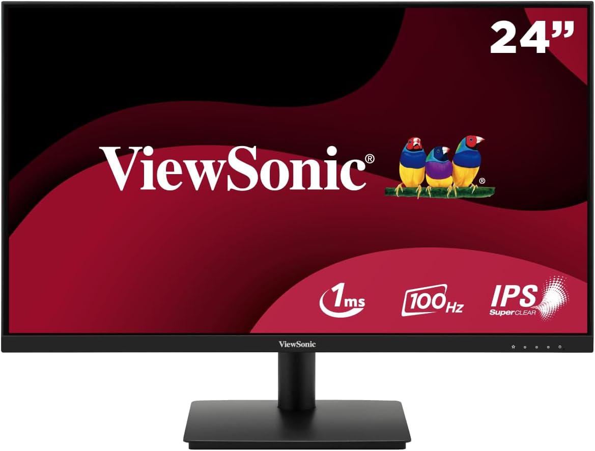 ViewSonic VA240-H Frameless 24 inch Monitor, Full HD 1080p, 100hz, 4ms, IPS, HDMI, VGA, LED Monitor for Home, Office, Workstation