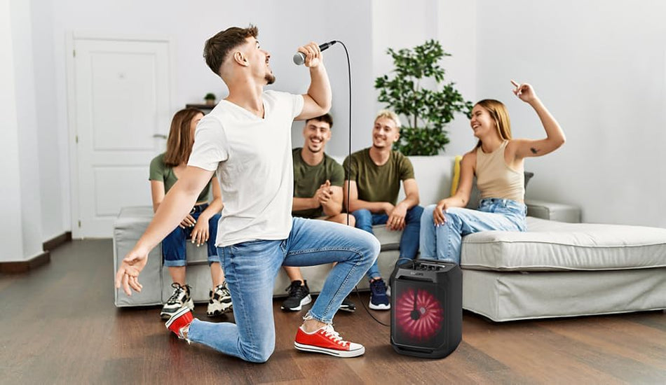 Philips TAX2208/00 Bluetooth Party Speaker with Dynamic Bass Boost, Built-in Party Lights, Karaoke Mic Input & 7 Hours Playtime - Black