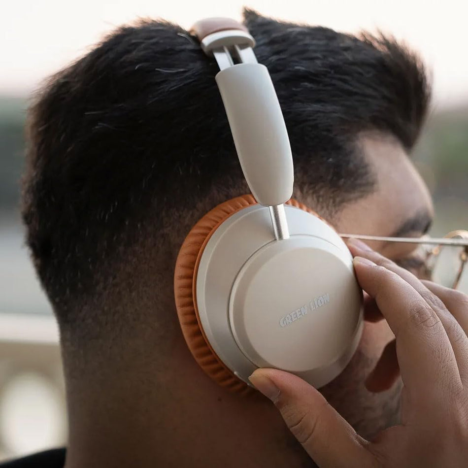 Green Lion Santiago ANC Wireless Headphones – Active Noise Cancellation, Bluetooth 5.3, 24 Hours Playtime, 10m Range, AUX Mode - Beige