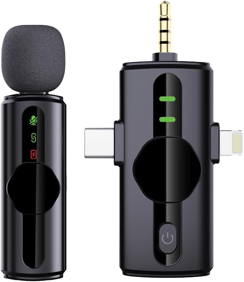 Green Lion GM-79X Microphone 3 In1, LED Display, 5H Working Time, Reverb Mode, Plug & Play, HD Sound Quality, Ultra Low Delay, Real Time Monitoring, USB-C/AUX/Lightning Head Connectivity - Black
