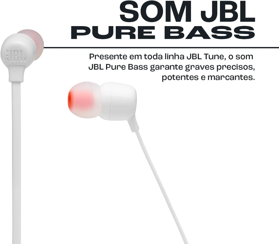 JBL Tune 125 - Bluetooth Wireless in-Ear Headphones with 3-Button Mic/Remote and Flat Cable- White