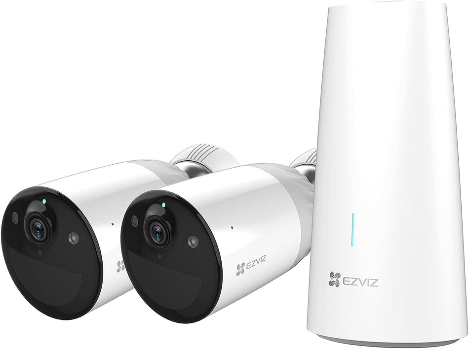 EZVIZ Rechargeable Battery CCTV Camera Systems Outdoor, 2-Cam with Base Station, IP66, Colour Night Vision, PIR Motion Detection, 2-Way Audio, Cloud&SD Storage, Compatible with Solar Panel