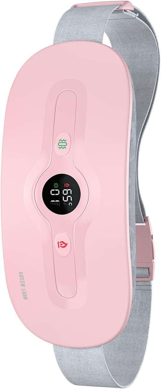 Green Lion Bloom Heat Menstrual Heating Pad, 6 Heating Levels, 6 Vibration Modes, Cordless, Portable Thermal Massager Pad for Period Cramps Pain Relief, Ideal Gift for Women and Girls - Pink/White