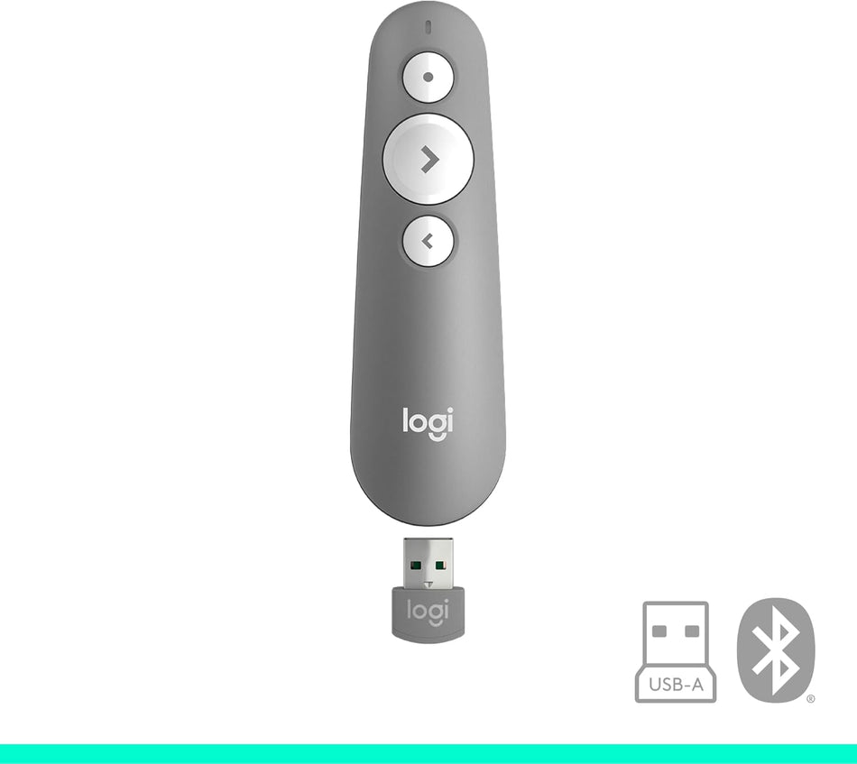 Logitech R500s Laser Presentation Remote, Bluetooth, USB-A Receiver, Presentation Clicker with Laser Pointer (Class 1) for Powerpoint, Keynote, Google Slides, for Windows/MacOS